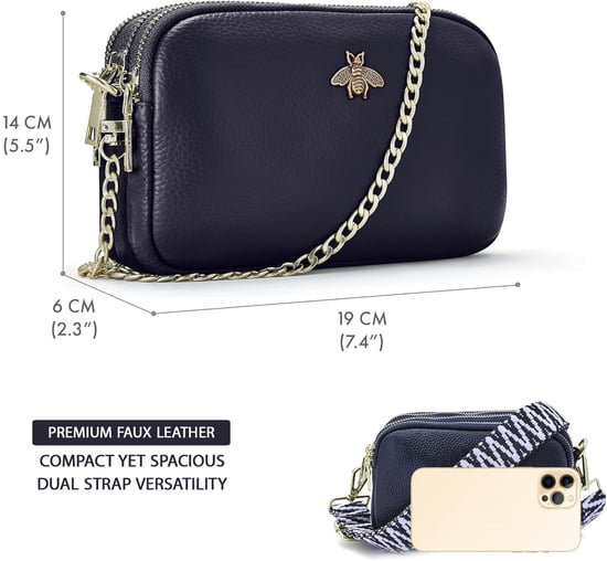 Ladies Crossbody Bag With Wide Strap, Chain And Wristlet in Navy - Image 3