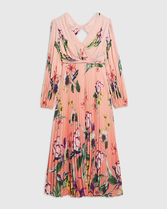 River Island Womens Midi Dress Pink Premium Plisse Floral Zip - Image 6