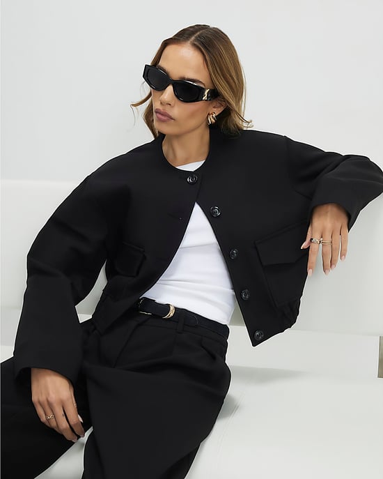 River Island Womens Bomber Jacket Black Pocket Detail Long Sleeve - Image 4