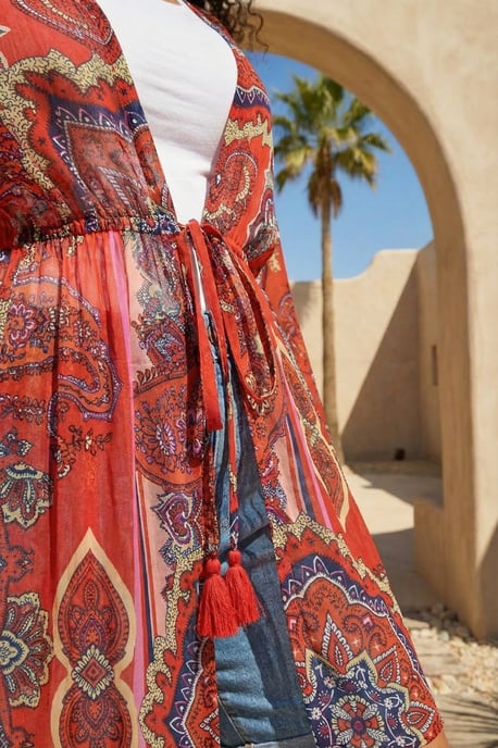 Curve Paisley Tie Front Kimono - Image 4