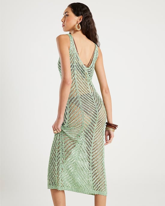 River Island Womens Maxi Beach Dress Green Sleeveless Lurex - Image 2