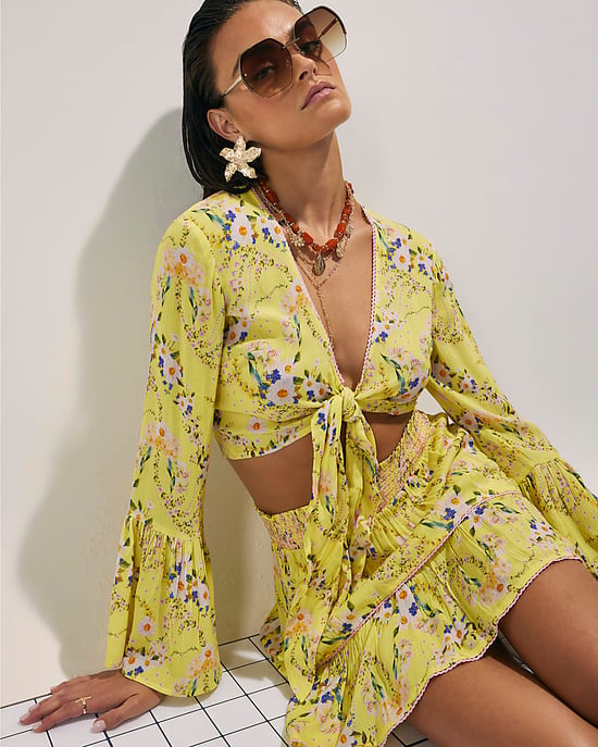 River Island Womens Top & Skirt Set Yellow Floral Print Tie 2 Piece - Image 4