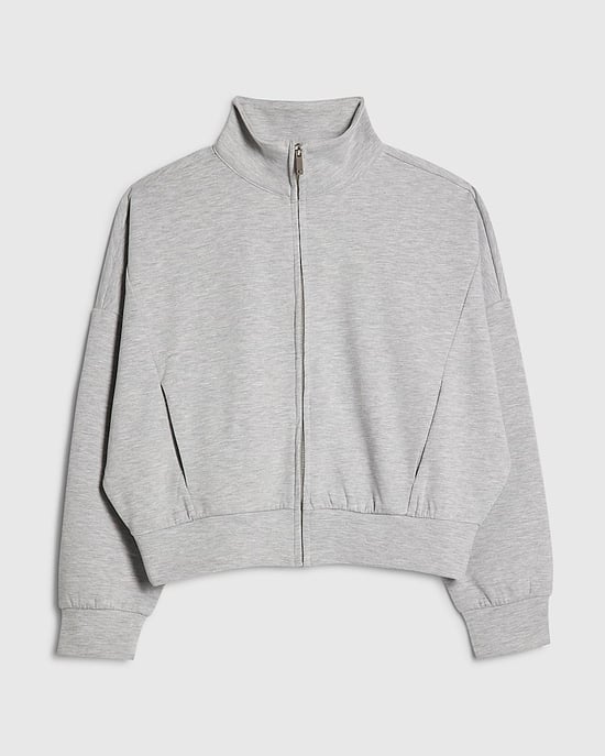 River Island Womens Sweatshirt Grey Long Sleeve Zip Up Bomber - Image 6
