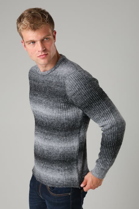 Black Colour Block Ombre Crew Neck Jumper With Wool - Image 4