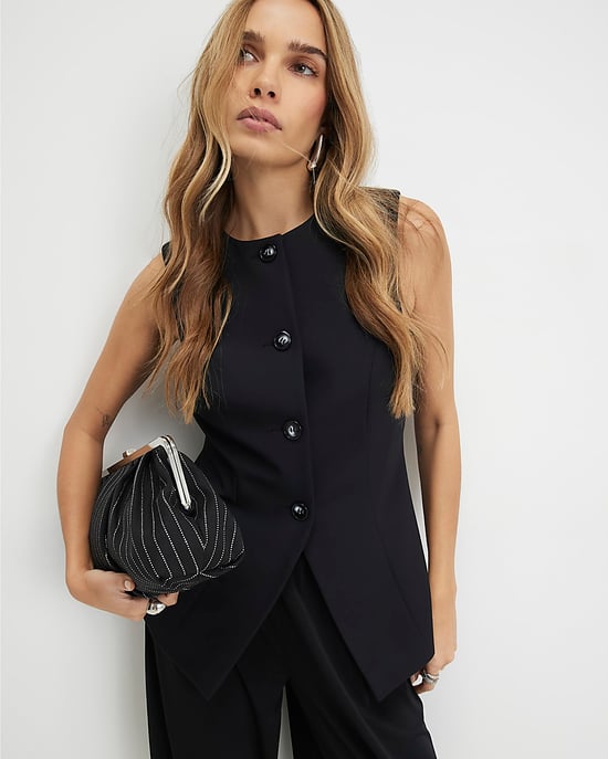 River Island Womens Waistcoat Black Tailored Sleeveless Button - Image 1