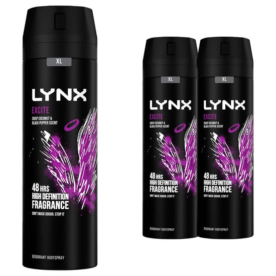 Lynx XL 48-H High Definition Fragrance Excite Body Spray Deodorant 3 Pack, 200ml - Image 1