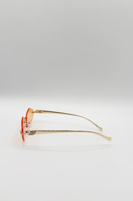 Rimless Oval Geo Metal Sunglasses in Orange - Image 4