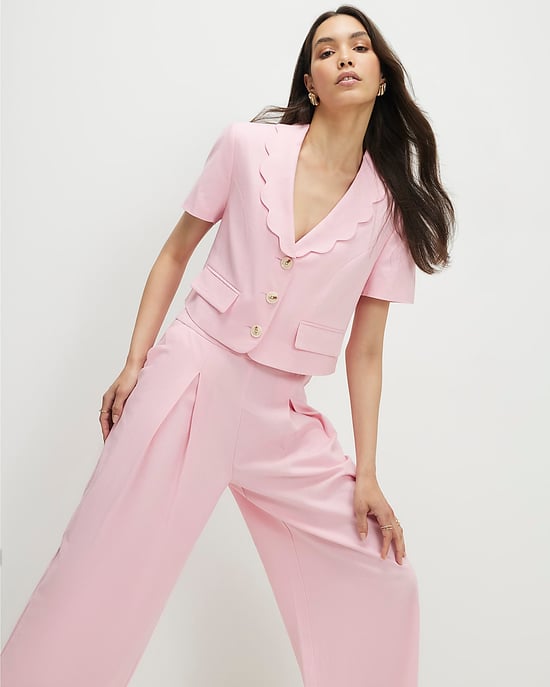 River Island Womens Jacket Pink Linen Blend Cropped Scallop Trim - Image 4