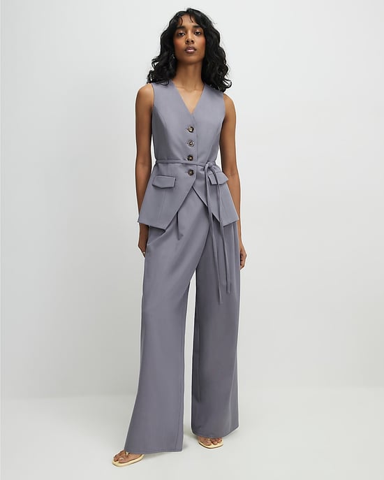 River Island Womens Wide Leg Trousers Grey Wrap Detail Zip - Image 4