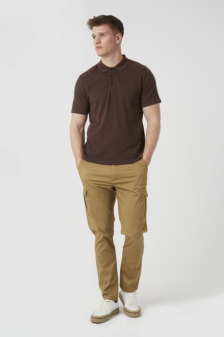Stone Cotton Twill Cargo Style Chino Trousers - Image 3