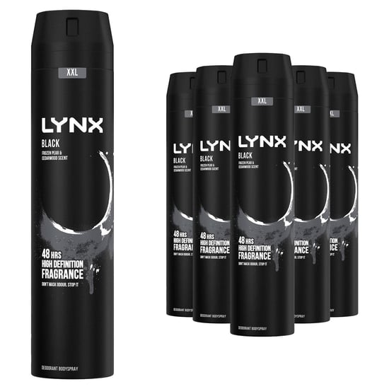 Lynx XXL Black 48-Hour High Definition Fragrance Body Spray Deodorant, 6x250ml - Image 1