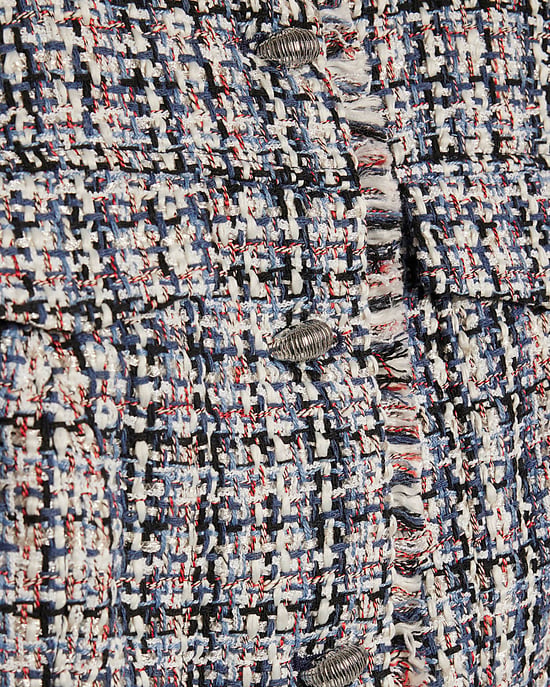 River Island Womens Waistcoat Blue Sleeveless Boucle Fringed - Image 5