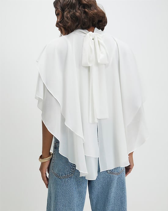 River Island Womens Ruffle Cape Cream High Neck Tiered Ruffles Top - Image 2