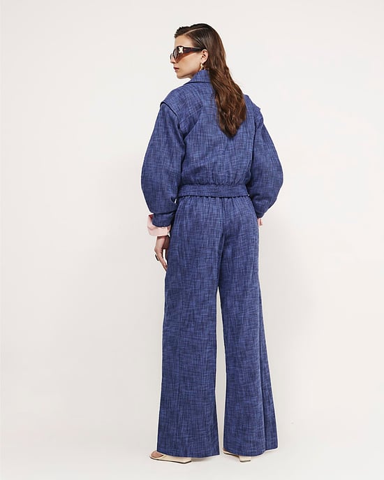River Island Womens Wide Leg Trousers Navy Elasticated Pockets - Image 3