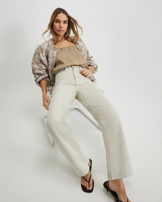 River Island Womens Cropped Jeans Cream Straight Leg - Image 2