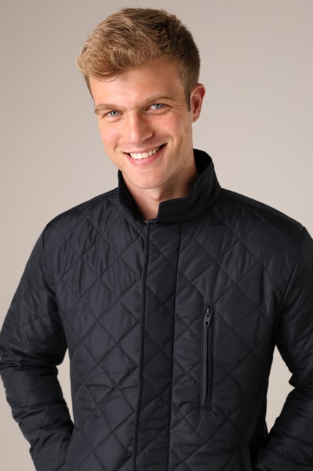 Navy Funnel Neck Diamond Quilted Jacket - Image 5
