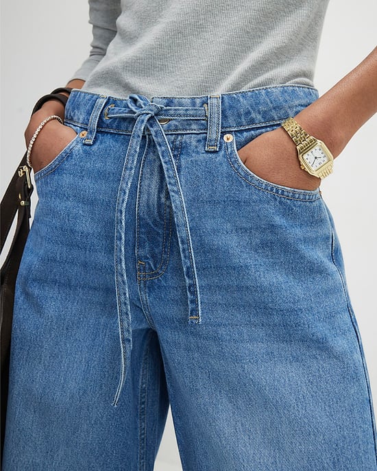 River Island Womens Wide Leg Jeans Blue Drawstring Balloon - Image 4