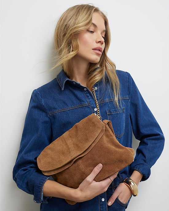 River Island Womens Shoulder Bag Brown Suede Tassel Chain Popper - Image 5