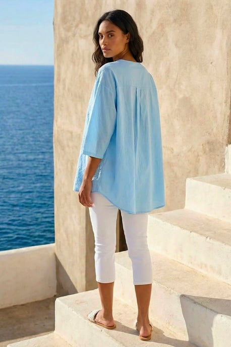 Cotton Floral Embroidered Tunic Top - Image 3