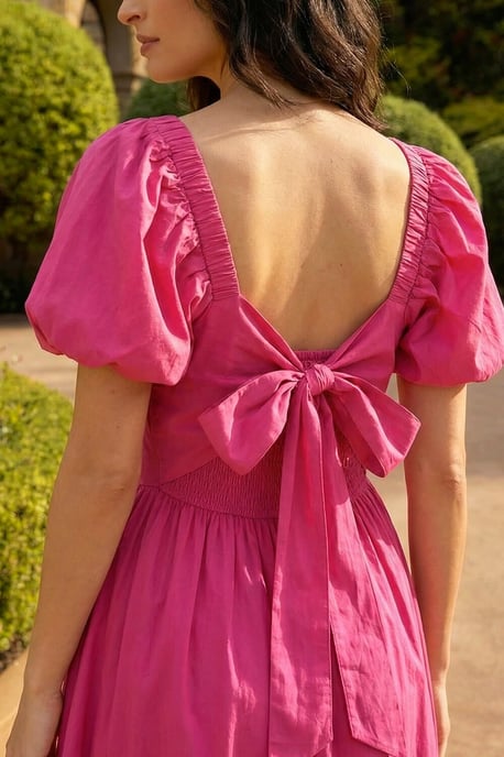 Dusk Cotton Pleated Puff Midi Dress - Image 4