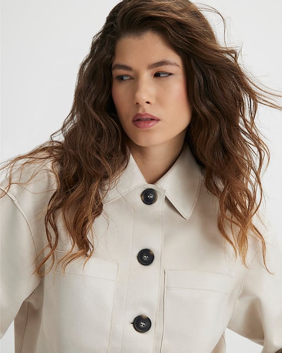River Island Womens Overshirt Stone Faux Suede Long Sleeve - Image 3