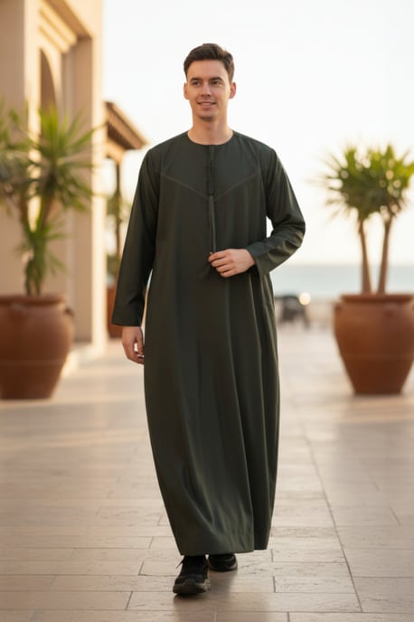 Mens Grön Ramadan Eid Marockansk Jubba Robe Kaftan Djellaba Thobe LFS -TT-008 - Image 1