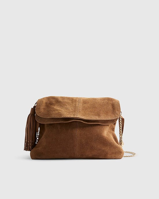 River Island Womens Shoulder Bag Brown Suede Tassel Chain Popper - Image 4