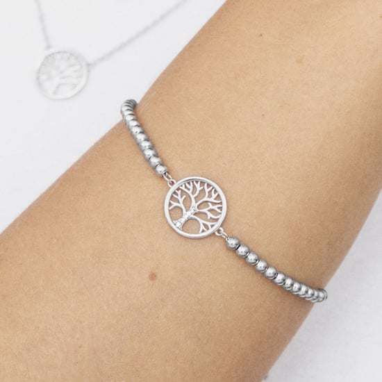 Luxenter armband, 925 sterling zilver en gerhodineerde glanzende zirkonia, levensboom - Image 4