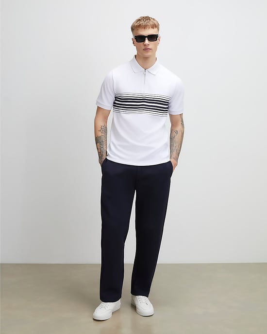 River Island Mens Polo Shirt White Slim Fit Stripe Short Sleeve - Image 3