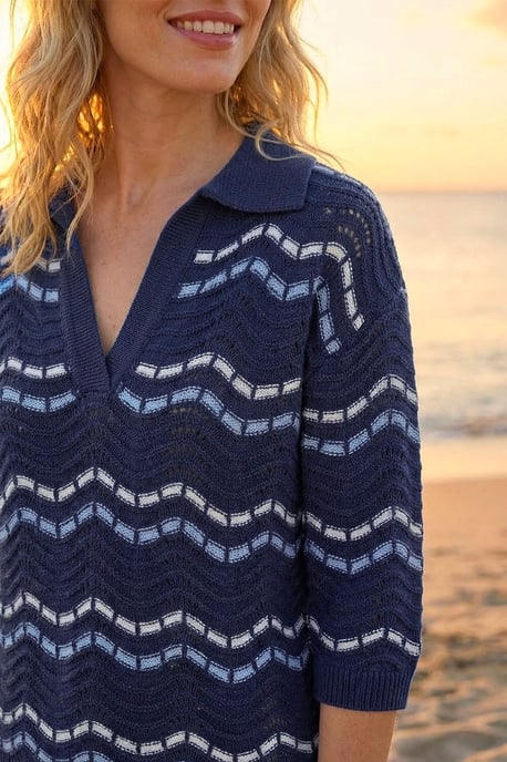 Stripe Wave Knit Polo Top - Image 4