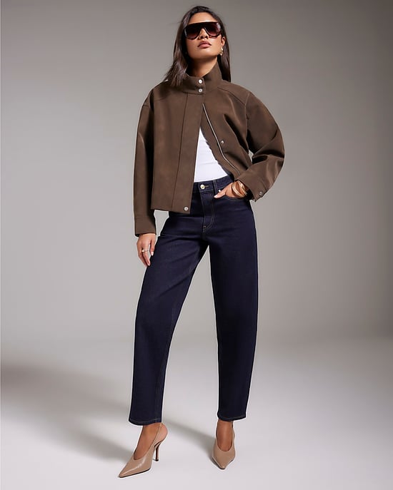 River Island Womens Barrel Leg Jeans Blue Button Zip - Image 2