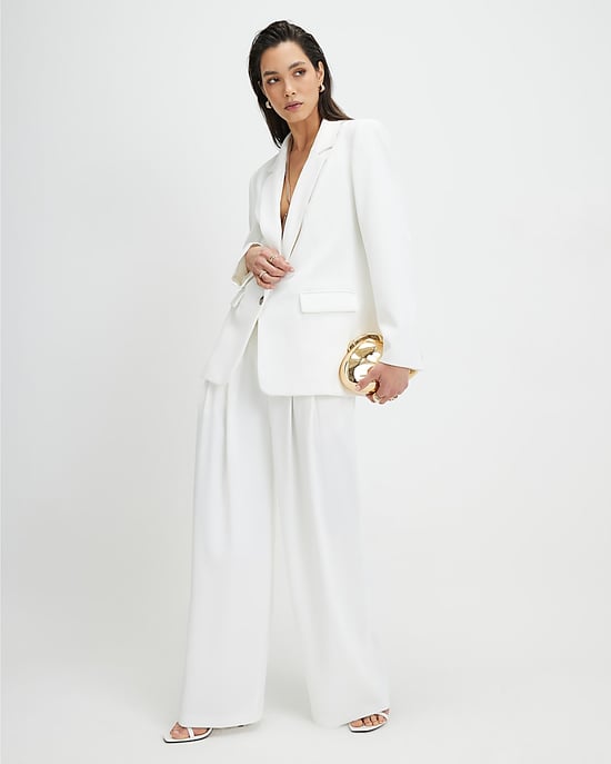 River Island Womens Wide Leg Trousers White Zip & Hook Pleated - Image 2