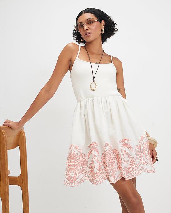 River Island Womens Mini Dress Cream Embroidered Palm Tree Hem - Image 2
