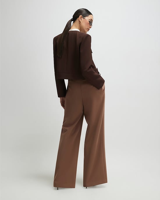 River Island Womens Wide Leg Trousers Brown Belted Loops - Image 3