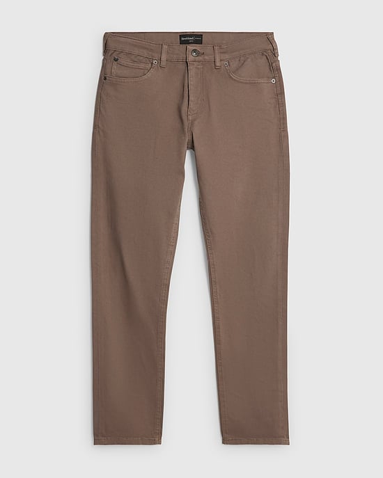 River Island Mens Slim Jeans Brown Fit Washed Button Zip - Image 6