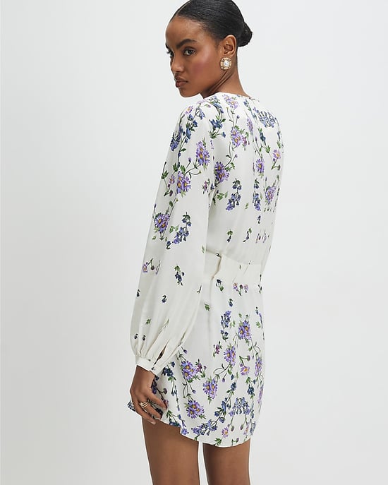 River Island Womens Mini Dress White Long Sleeve Floral Round Neck - Image 3