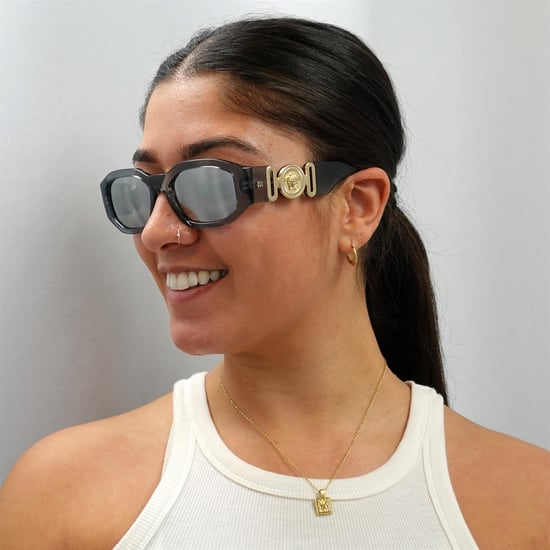 Versace Rectangle Unisex Transparent Grey Light Grey Silver Mirror VE4361 Sunglasses - Image 5