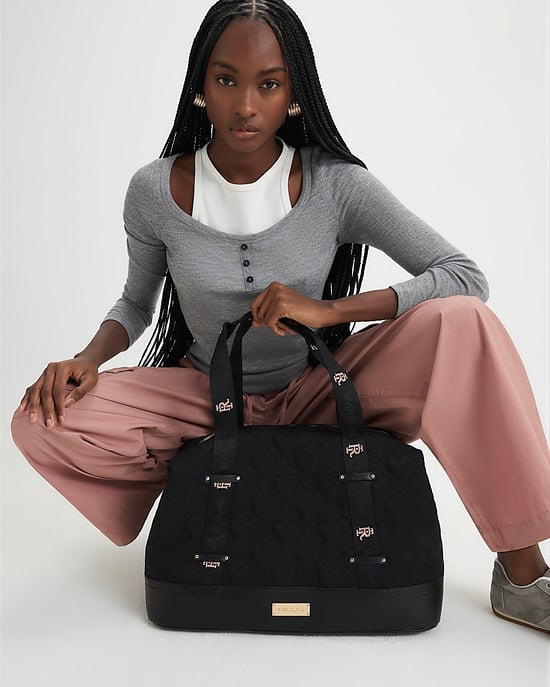 River Island Womens Holdall Bag Black Heart Quilted Zip - Image 5