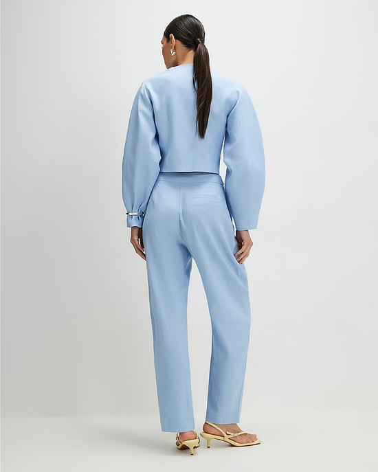 River Island Womens Barrel Trousers Blue Linen Blend Tailored - Image 3