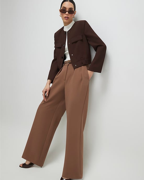 River Island Womens Wide Leg Trousers Brown Belted Loops - Image 2