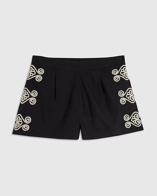 River Island Womens Shorts Black Poplin Fabric Embroidered Elasticated - Image 6