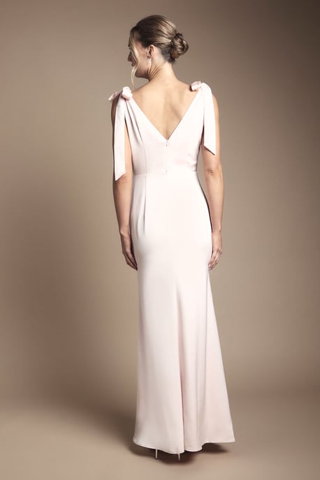 Coast Honoured Satin Back Crepe V Neck Tie Shoulder Maxi Bridesmaid Dress - Image 3