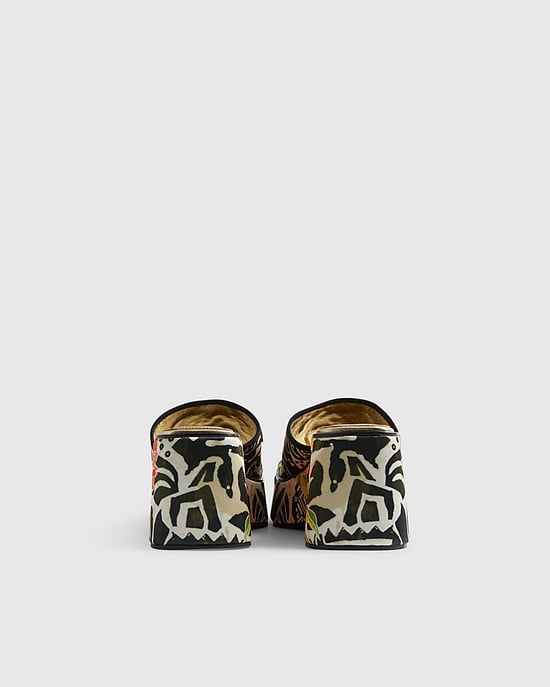 River Island Womens Mule Wedges Orange Flower Print Floral Del Maar - Image 3