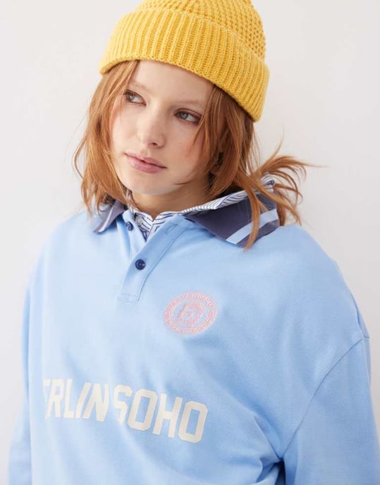 Prohibited long sleeve polo shirt in blue - Image 4