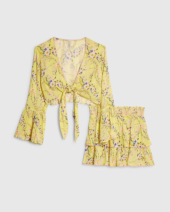 River Island Womens Top & Skirt Set Yellow Floral Print Tie 2 Piece - Image 6