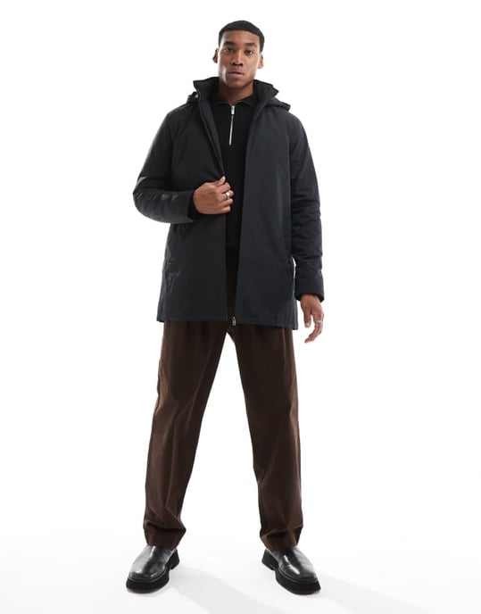 French Connection lined mac jacket with hood in black - Image 2