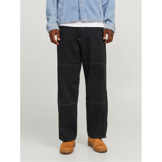 Men's Jack and Jones Owen Solid Patterned Wide Leg Pants in Black - Image 1