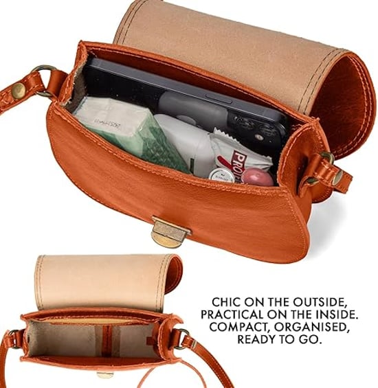 Women's Genuine Italian Leather Cross Body Bag in Tan - Image 6