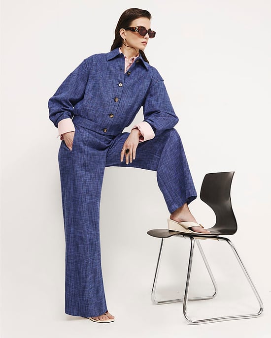River Island Womens Wide Leg Trousers Navy Elasticated Pockets - Image 2