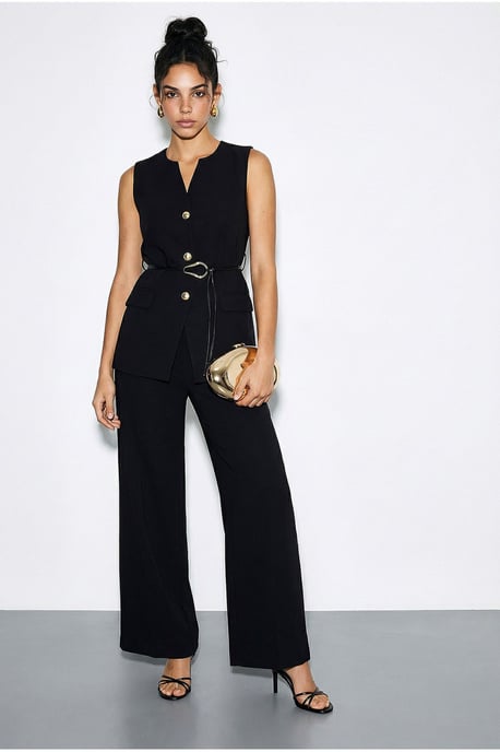 High Waist V-Neck Belted Two-Piece Co-ord Set - Image 3